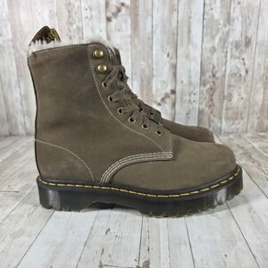 Dr Martens Luana Olive Brown Leather Faux Fur Lined Bex Platform Boots US 10
